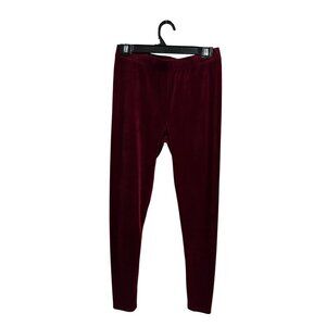 Conceited Burgundy Velvet Soft Stretchy Waistband Slim Fit Leggings Size L Luxe